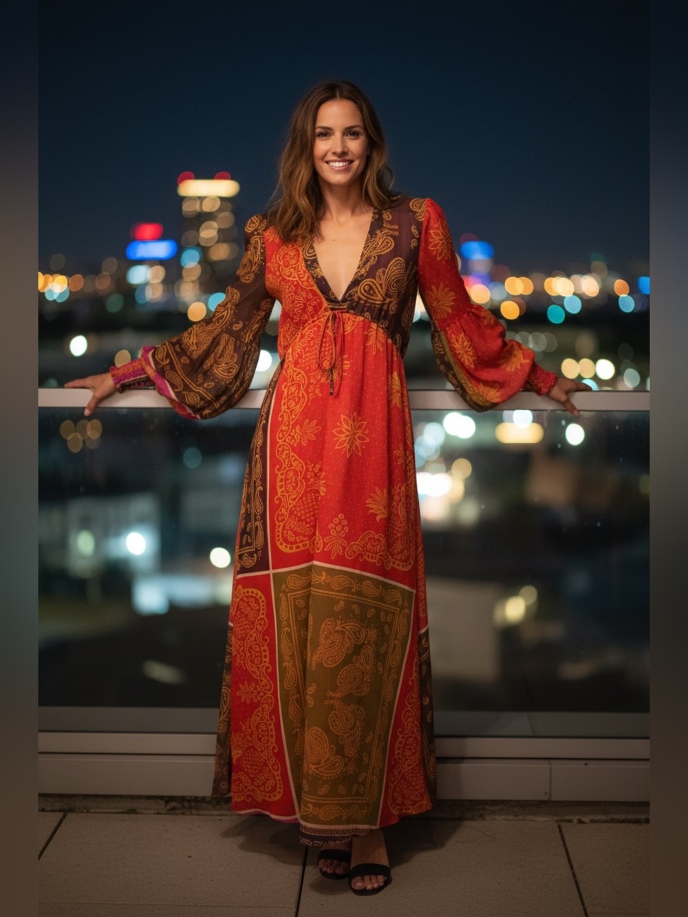 Chelsea & Violet Sz S Mila Bandana Maxi Dress Paisley Patchwork Boho Chiffon NWT